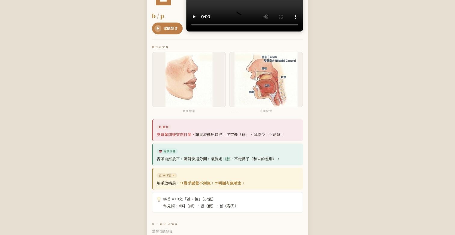 子音發音示意圖 側面嘴型與舌頭位置解剖圖