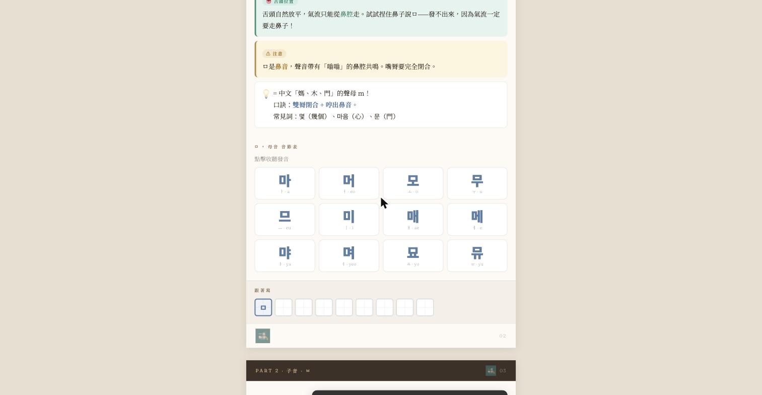 子音搭配母音的互動音節表